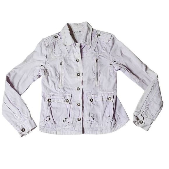 Da-Nang purple distressed embroidered peacock bird cargo button down jacket - Picture 2 of 6